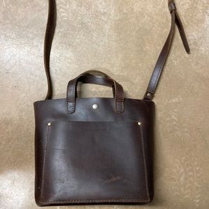 Portland leather mini crossbody tote in cognac